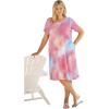 Woman Within Plus Size Perfect Short-Sleeve Crewneck Tee Dress(Peony Petal Tie Dye)