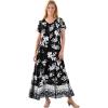 Woman Within Plus Size Short-Sleeve Crinkle Dress(Black Bloom Flower)