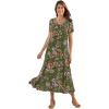 Woman Within Plus Size Short-Sleeve Crinkle Dress(Dark Basil Floral)