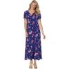 Woman Within Plus Size Short-Sleeve Crinkle Dress(Evening Blue Wild Floral)