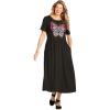 Woman Within Plus Size Short-Sleeve Scoopneck Empire Waist Dress(Black Multi Butterfly)