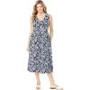 Woman Within Plus Size Sleeveless Button Front Dress(Navy Stencil Flower)