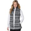 Woman Within Plus Size Zip-Front Microfleece Vest Long Fleece Vest(Black Fair Isle)