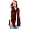 Woman Within Plus Size Zip-Front Microfleece Vest Long Fleece Vest(Vivid Red Buffalo Plaid)