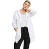 ellos Women’s Plus Size Long Zip Front Hoodie French Terry Long Oversized Lightweight Jacket(White)