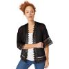ellos Women’s Plus Size Sheer Lace Trim wrap Cardigan Oversized(Black)