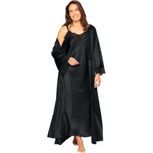 Amoureuse Plus Size The Luxe Satin Long Peignoir Set(Black)