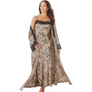 Amoureuse Plus Size The Luxe Satin Long Peignoir Set(Leopard)