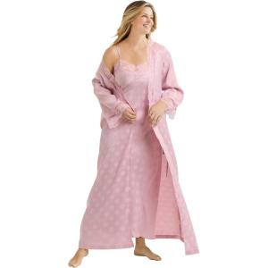 Amoureuse Plus Size The Luxe Satin Long Peignoir Set(Sunset Mauve Dot)