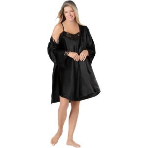 Amoureuse Plus Size The Luxe Satin Short Peignoir Set(Black)