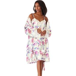 Amoureuse Plus Size The Luxe Satin Short Peignoir Set(Ivory Floral)