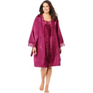 Amoureuse Plus Size The Luxe Satin Short Peignoir Set(Pomegranate)