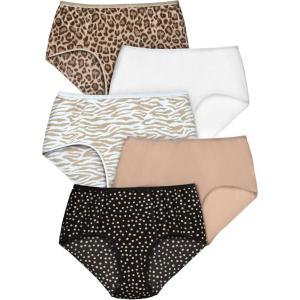 Comfort Choice Plus Size Cotton Brief 5-Pack(Animal Print Pack)
