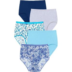 Comfort Choice Plus Size Cotton Brief 5-Pack(Blue Floral Pack)