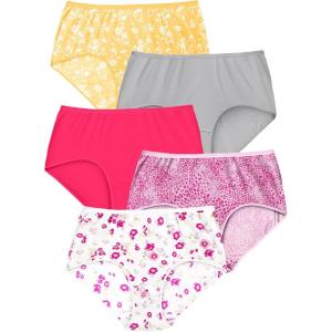 Comfort Choice Plus Size Cotton Brief 5-Pack(Floral Print Pack)