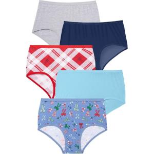 Comfort Choice Plus Size Full Coverage Stretch Cotton Brief 5-Pack(Black Bouquet Pack)