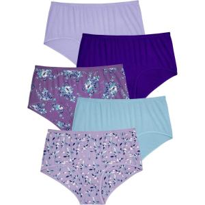 Comfort Choice Plus Size Full Coverage Stretch Cotton Brief 5-Pack(Tulip Pack)