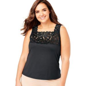 Comfort Choice Plus Size Silky Lace-Trimmed Camisole(Black)