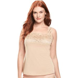 Comfort Choice Plus Size Silky Lace-Trimmed Camisole(Nude)