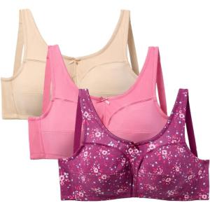 Comfort Choice Women’s Plus Size 3-Pack Cotton Wireless Bra(Deep Claret Assorted)