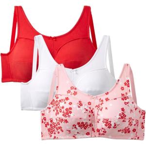 Comfort Choice Women’s Plus Size 3-Pack Cotton Wireless Bra(Hot Red Assorted)