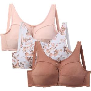 Comfort Choice Women’s Plus Size 3-Pack Cotton Wireless Bra(Mocha Assorted)