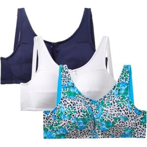 Comfort Choice Women’s Plus Size 3-Pack Cotton Wireless Bra(Navy Assorted)