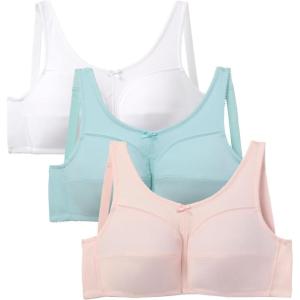 Comfort Choice Women’s Plus Size 3-Pack Cotton Wireless Bra(Pastel Assorted)