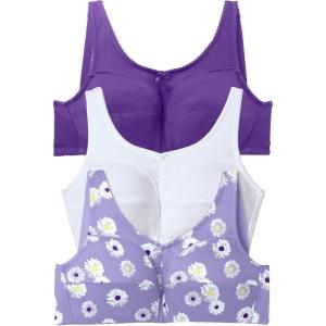 Comfort Choice Women’s Plus Size 3-Pack Cotton Wireless Bra(Plum Burst Assorted)