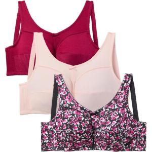 Comfort Choice Women’s Plus Size 3-Pack Cotton Wireless Bra(Pomegranate Assorted)