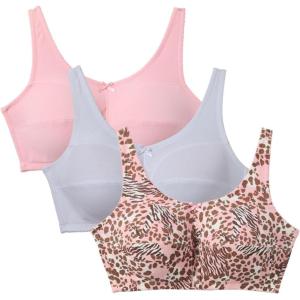 Comfort Choice Women’s Plus Size 3-Pack Cotton Wireless Bra(Rose Quartz Assorted)