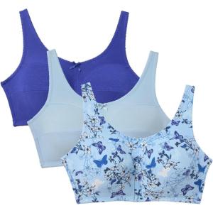 Comfort Choice Women’s Plus Size 3-Pack Cotton Wireless Bra(Ultra Blue Assorted)