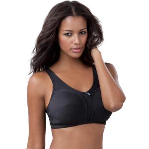 Comfort Choice Women’s Plus Size Cotton Back-Close Wireless Bra(Black)