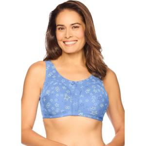 Comfort Choice Women’s Plus Size Cotton Back-Close Wireless Bra(French Blue Stars)