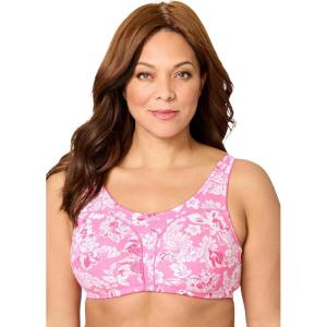 Comfort Choice Women’s Plus Size Cotton Back-Close Wireless Bra(Peony Petal Floral)