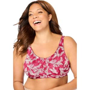 Comfort Choice Women’s Plus Size Cotton Back-Close Wireless Bra(Pomegranate Holiday Holly)