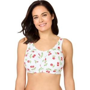 Comfort Choice Women’s Plus Size Cotton Back-Close Wireless Bra(Scattered Cherry)