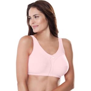 Comfort Choice Women’s Plus Size Cotton Back-Close Wireless Bra(Shell Pink)
