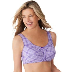 Comfort Choice Women’s Plus Size Cotton Back-Close Wireless Bra(Spring Plaid)