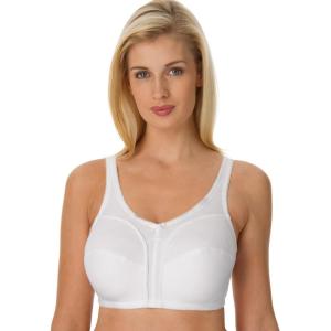 Comfort Choice Women’s Plus Size Cotton Back-Close Wireless Bra(White)