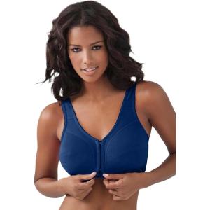 Comfort Choice Women’s Plus Size Cotton Front-Close Wireless Bra(Evening Blue)