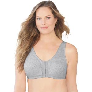 Comfort Choice Women’s Plus Size Cotton Front-Close Wireless Bra(Heather Grey)
