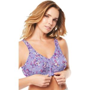 Comfort Choice Women’s Plus Size Cotton Front-Close Wireless Bra(Lavender Spray)
