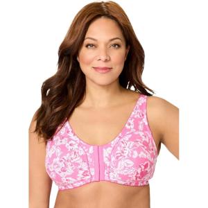 Comfort Choice Women’s Plus Size Cotton Front-Close Wireless Bra(Peony Petal Floral)