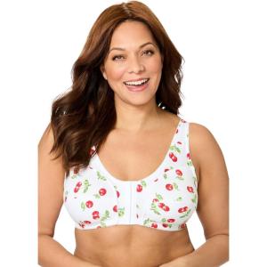 Comfort Choice Women’s Plus Size Cotton Front-Close Wireless Bra(Scattered Cherry)