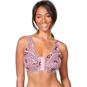 Comfort Choice Women’s Plus Size Cotton Front-Close Wireless Bra(Shell Pink Animal)
