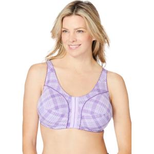 Comfort Choice Women’s Plus Size Cotton Front-Close Wireless Bra(Spring Plaid)