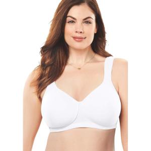 Comfort Choice Women’s Plus Size Cotton Wireless Lightly Padded T-Shirt Bra(White)