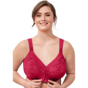 Comfort Choice Women’s Plus Size Easy Enhancer Front Close Wireless Posture Bra(Classic Red)