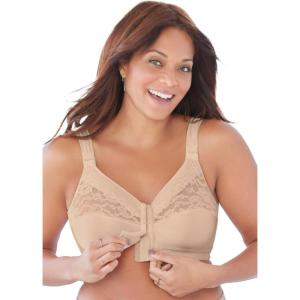 Comfort Choice Women’s Plus Size Easy Enhancer Front Close Wireless Posture Bra(Nude)